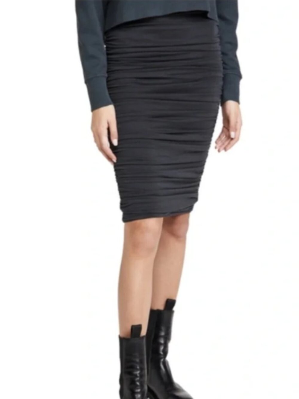 Alice + Olivia Dark Gray Ruched Midi Fitted Classic Pencil Skirt | Women's XS